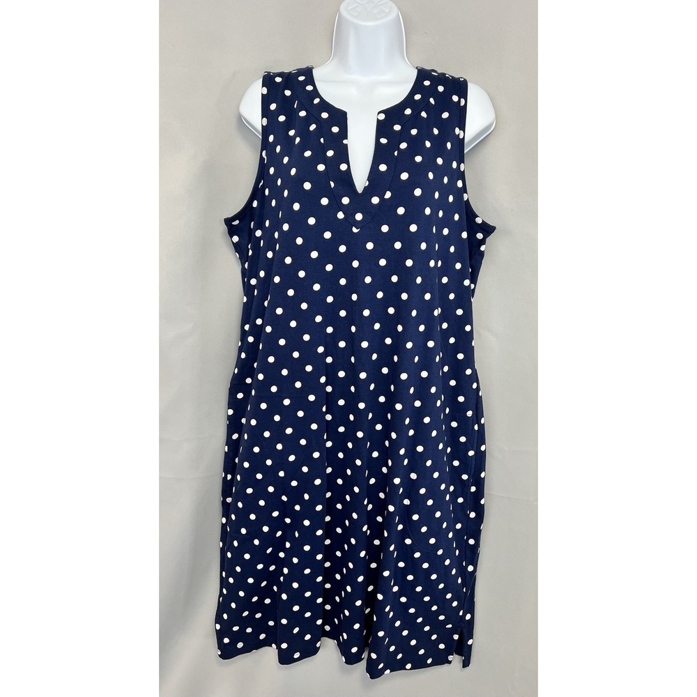 Lands End Womens Navy‎ Polka Dot Cotton Jersey Sleeveless Swim Cover Up Sz Large